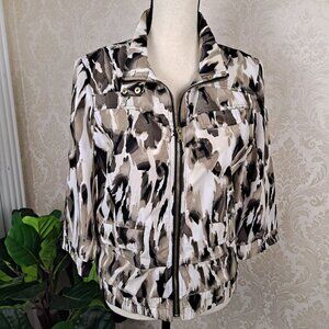 Zenergy by Chico's Size 0 (US 4 XS) Taupe/White/Black Cropped Jacket 3/4 Sleeves